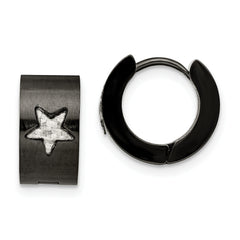 Chisel Stainless Steel Brushed Black IP-plated with Grey Carbon Fiber Star Hinged Hoop Earrings