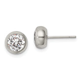 Chisel Stainless Steel Polished 6mm Bezel CZ Stud Post Earrings