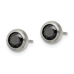 Chisel Stainless Steel Polished 5mm Bezel Black CZ Stud Post Earrings