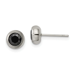 Chisel Stainless Steel Polished 5mm Bezel Black CZ Stud Post Earrings