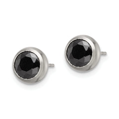 Chisel Stainless Steel Polished 6mm Bezel Black CZ Stud Post Earrings