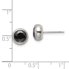 Chisel Stainless Steel Polished 6mm Bezel Black CZ Stud Post Earrings