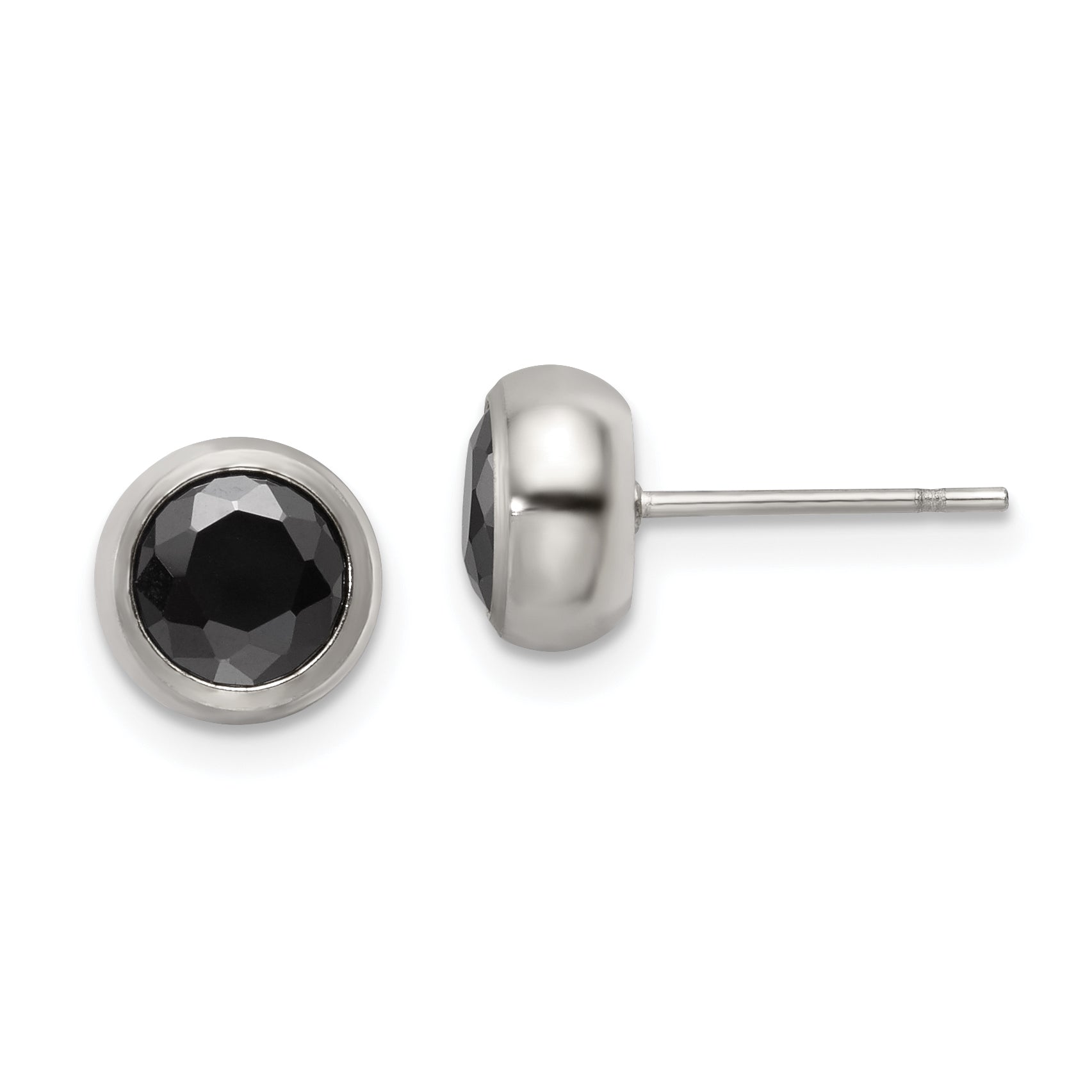 Chisel Stainless Steel Polished 6mm Bezel Black CZ Stud Post Earrings