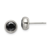 Chisel Stainless Steel Polished 6mm Bezel Black CZ Stud Post Earrings