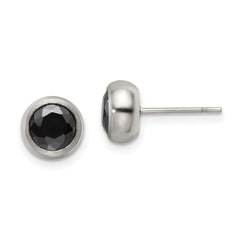 Chisel Stainless Steel Polished 6mm Bezel Black CZ Stud Post Earrings
