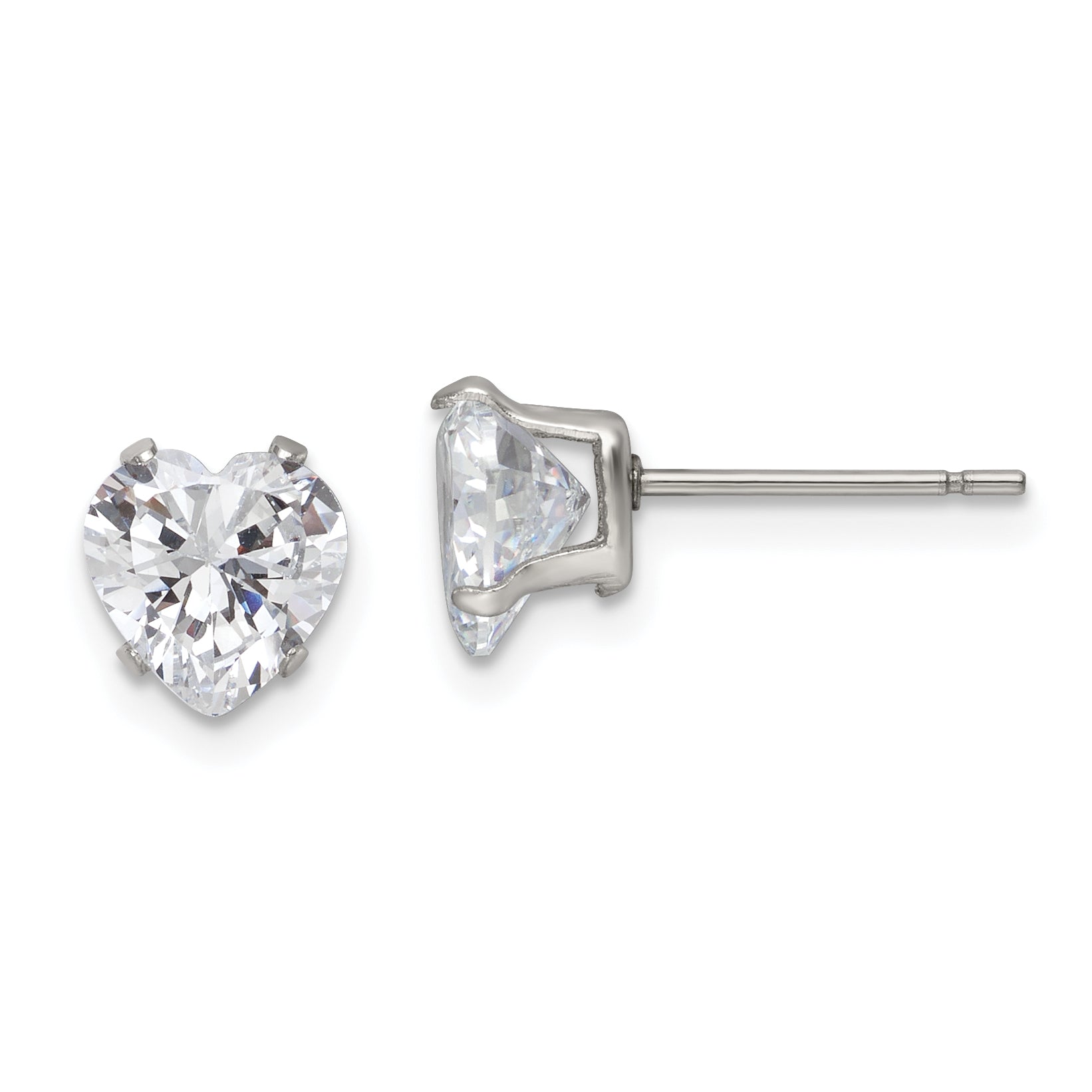 Chisel Stainless Steel Polished 7mm Heart CZ Stud Post Earrings