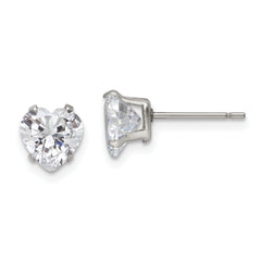 Chisel Stainless Steel Polished 7mm Heart CZ Stud Post Earrings