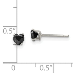 Chisel Stainless Steel Polished 4mm Black Heart CZ Stud Post Earrings