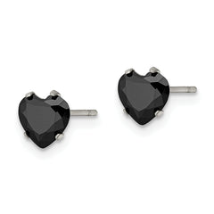 Chisel Stainless Steel Polished 6mm Black Heart CZ Stud Post Earrings