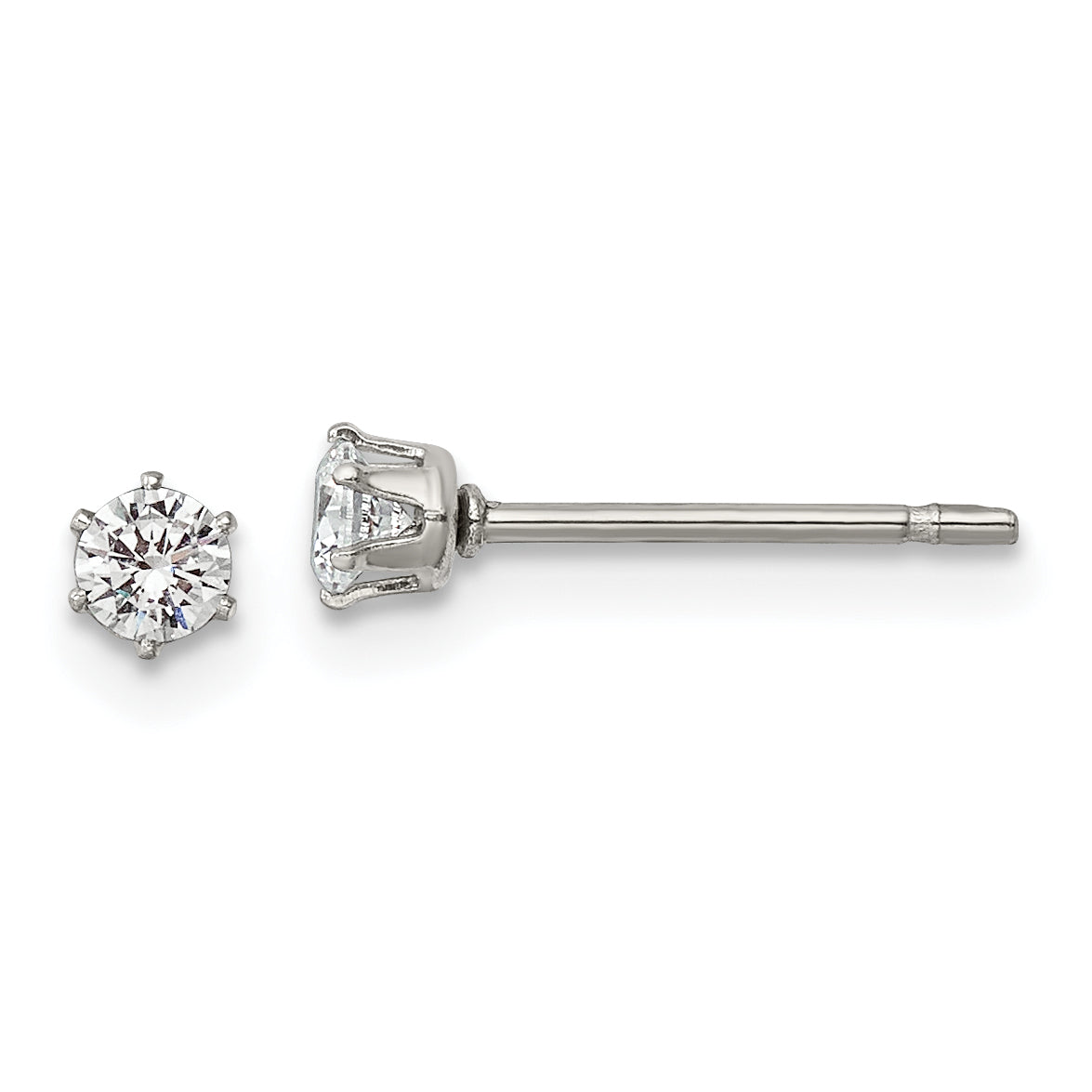 Chisel Stainless Steel Polished 3mm Round CZ Stud Post Earrings