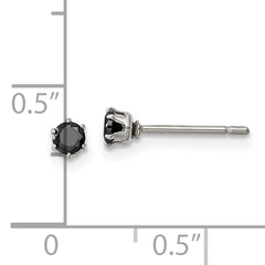 Chisel Stainless Steel Polished 3mm Black Round CZ Stud Post Earrings