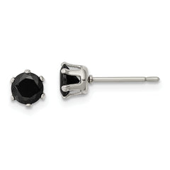 Chisel Stainless Steel Polished 5mm Black Round CZ Stud Post Earrings