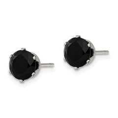 Chisel Stainless Steel Polished 7mm Black Round CZ Stud Post Earrings