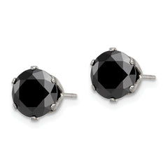 Chisel Stainless Steel Polished 8mm Black Round CZ Stud Post Earrings