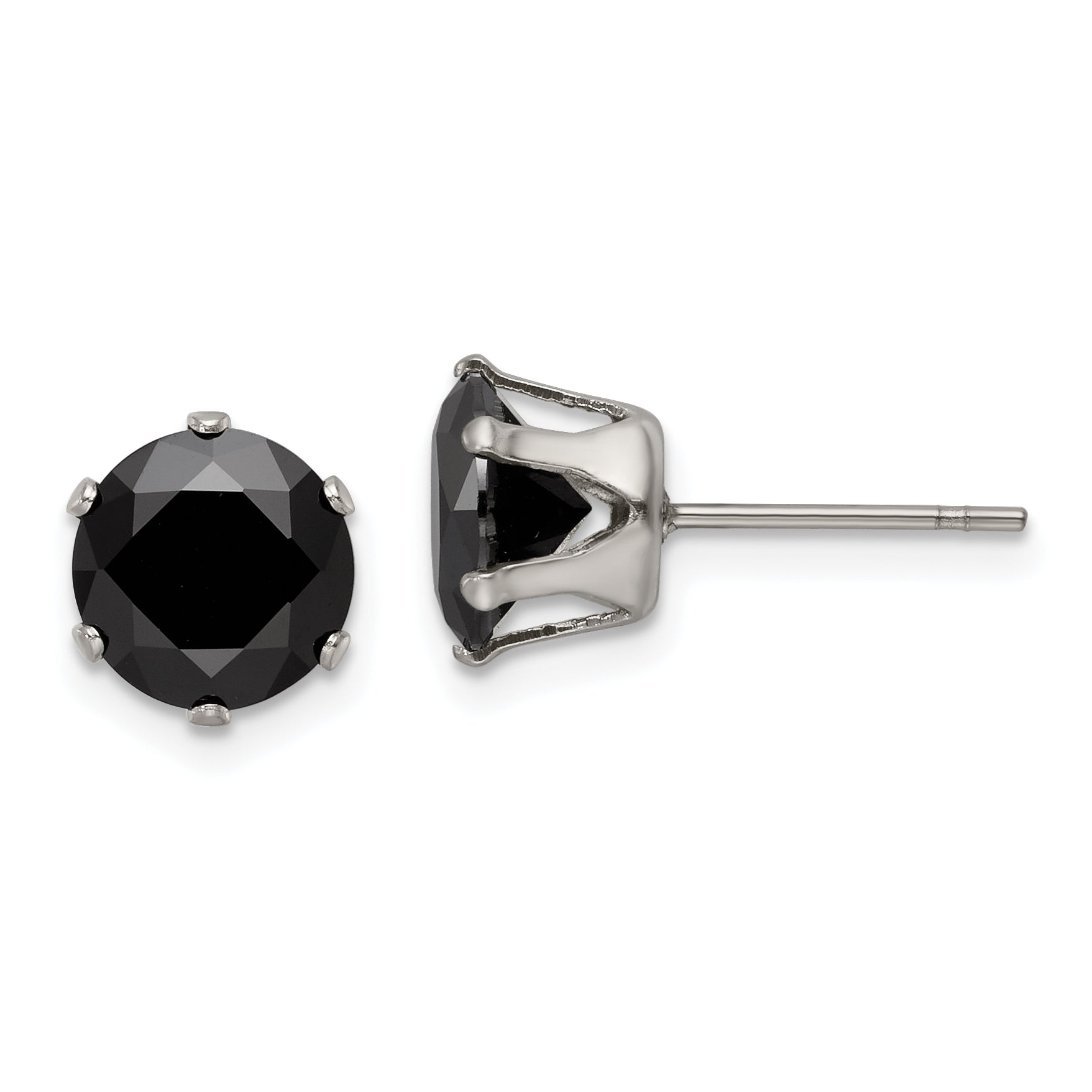 Chisel Stainless Steel Polished 8mm Black Round CZ Stud Post Earrings