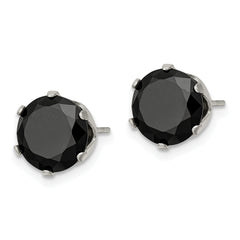 Chisel Stainless Steel Polished 9mm Black Round CZ Stud Post Earrings