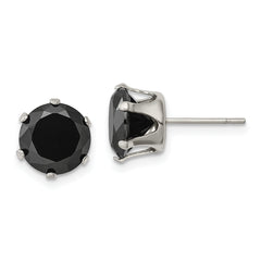 Chisel Stainless Steel Polished 9mm Black Round CZ Stud Post Earrings