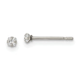 Chisel Stainless Steel Polished 2mm Square CZ Stud Post Earrings