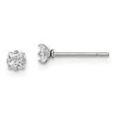 Chisel Stainless Steel Polished 3mm Square CZ Stud Post Earrings