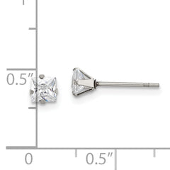 Chisel Stainless Steel Polished 4mm Square CZ Stud Post Earrings