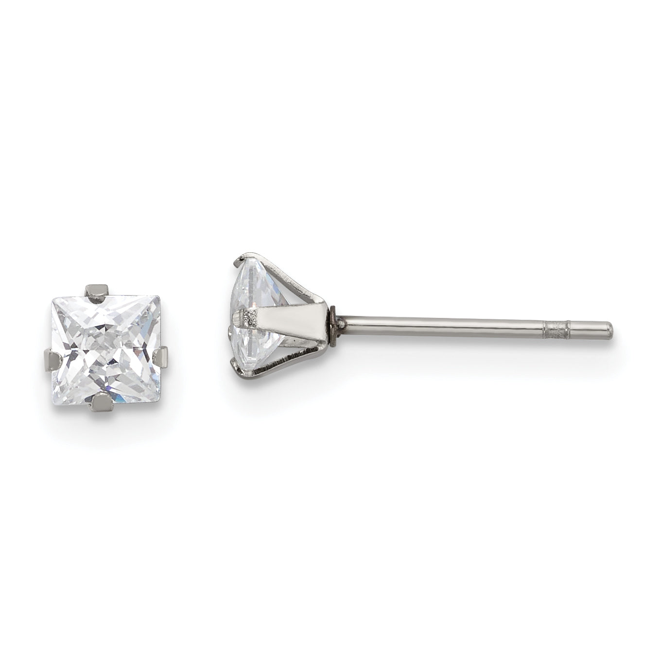 Chisel Stainless Steel Polished 4mm Square CZ Stud Post Earrings