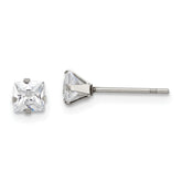 Chisel Stainless Steel Polished 4mm Square CZ Stud Post Earrings