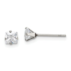 Chisel Stainless Steel Polished 4mm Square CZ Stud Post Earrings
