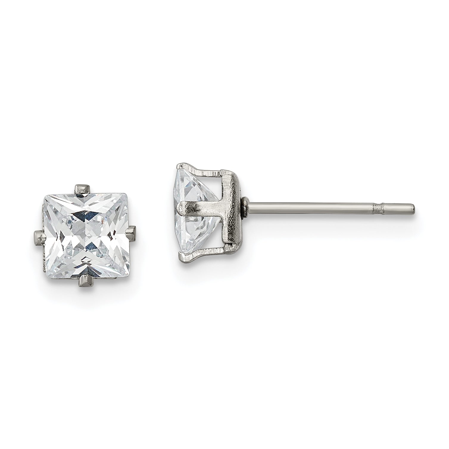 Chisel Stainless Steel Polished 5mm Square CZ Stud Post Earrings