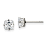 Chisel Stainless Steel Polished 5mm Square CZ Stud Post Earrings