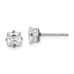 Chisel Stainless Steel Polished 5mm Square CZ Stud Post Earrings