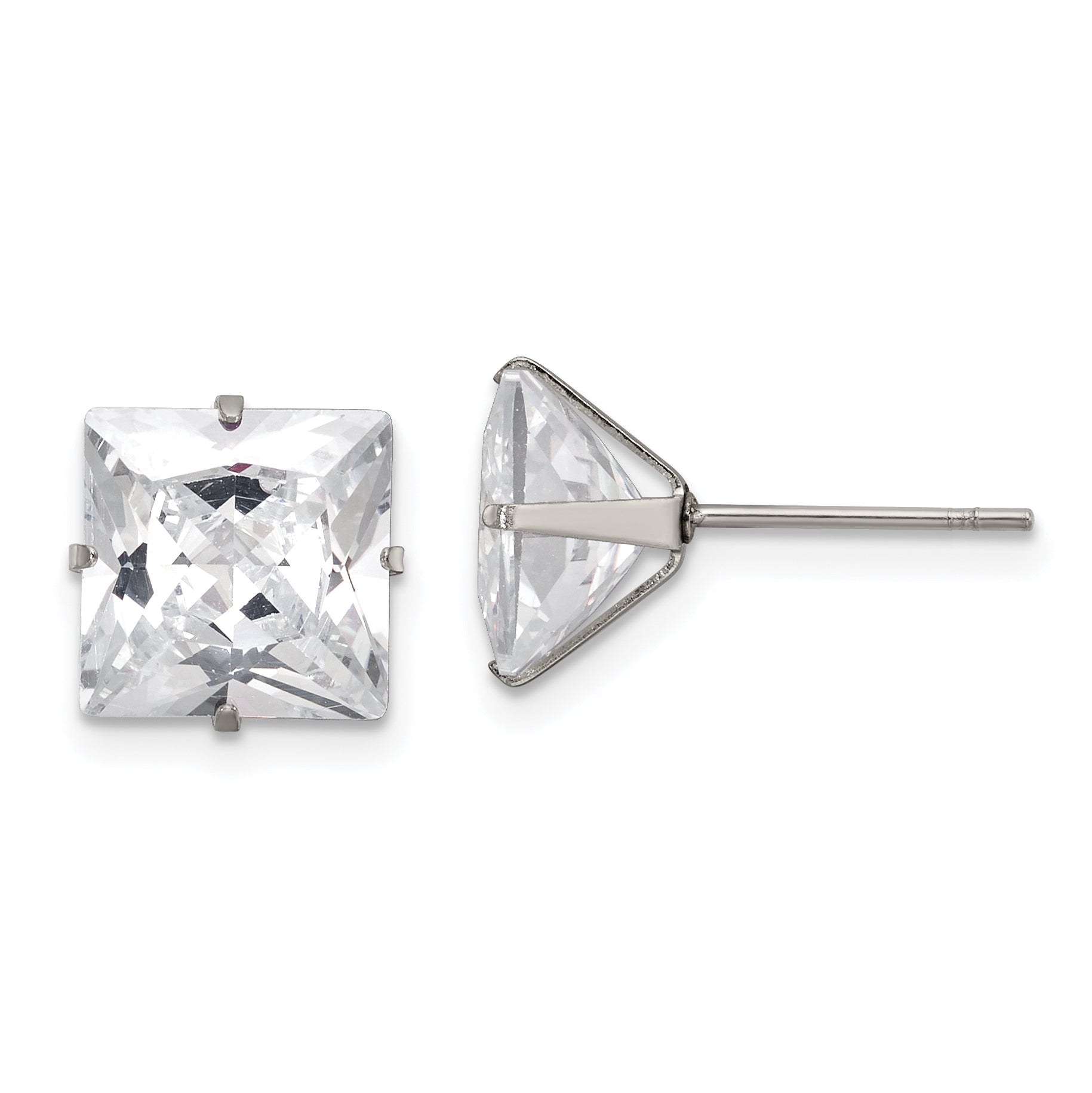 Chisel Stainless Steel Polished 9mm Square CZ Stud Post Earrings