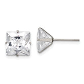 Chisel Stainless Steel Polished 9mm Square CZ Stud Post Earrings