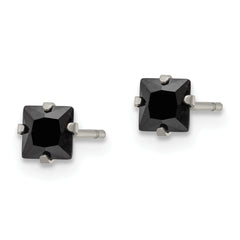 Chisel Stainless Steel Polished 4mm Black Square CZ Stud Post Earrings