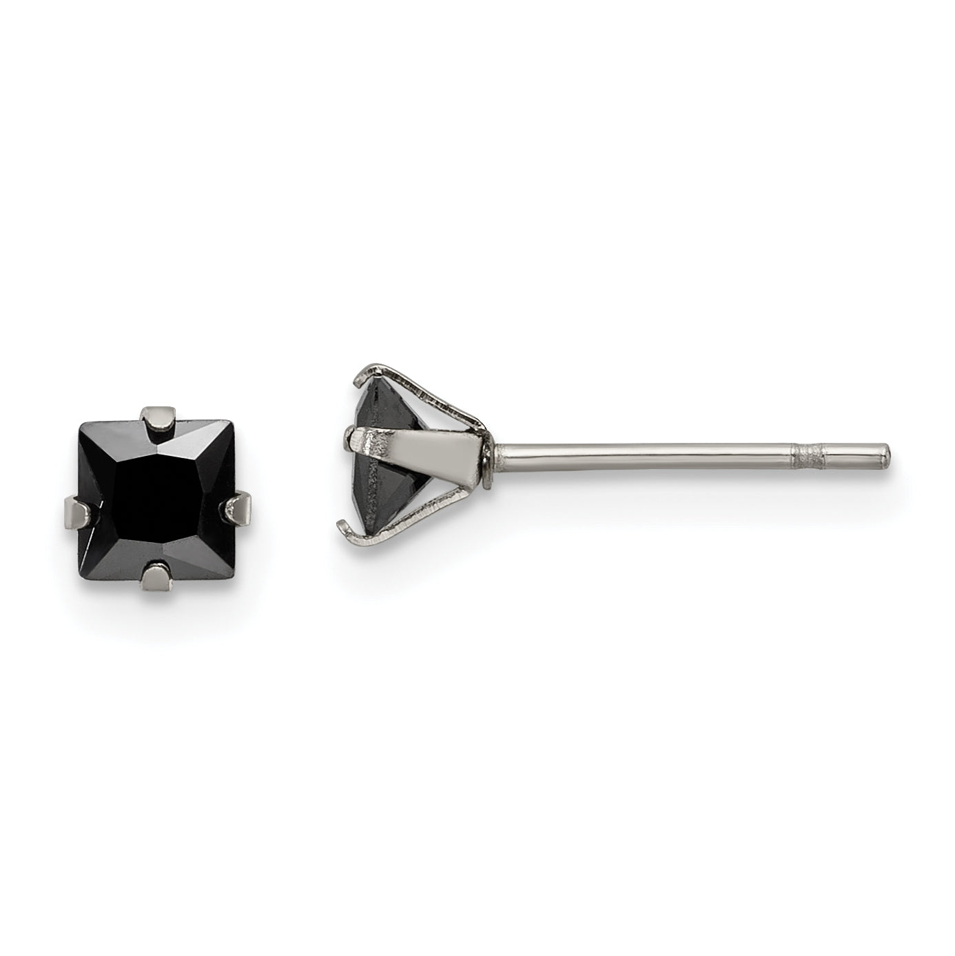 Chisel Stainless Steel Polished 4mm Black Square CZ Stud Post Earrings