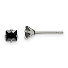 Chisel Stainless Steel Polished 4mm Black Square CZ Stud Post Earrings
