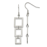 Chisel Stainless Steel Polished Squares Dangle Shepherd Hook Earrings