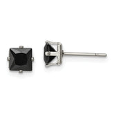 Chisel Stainless Steel Polished 5mm Black Square CZ Stud Post Earrings