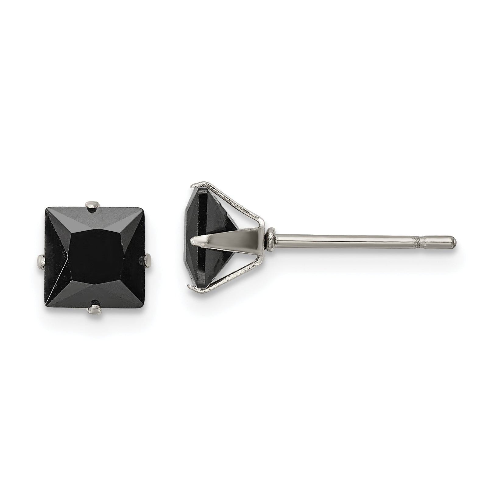 Chisel Stainless Steel Polished 6mm Black Square CZ Stud Post Earrings