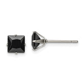 Chisel Stainless Steel Polished 6mm Black Square CZ Stud Post Earrings