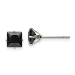 Chisel Stainless Steel Polished 6mm Black Square CZ Stud Post Earrings