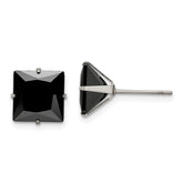 Chisel Stainless Steel Polished 9mm Black Square CZ Stud Post Earrings