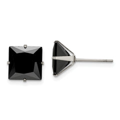 Chisel Stainless Steel Polished 9mm Black Square CZ Stud Post Earrings