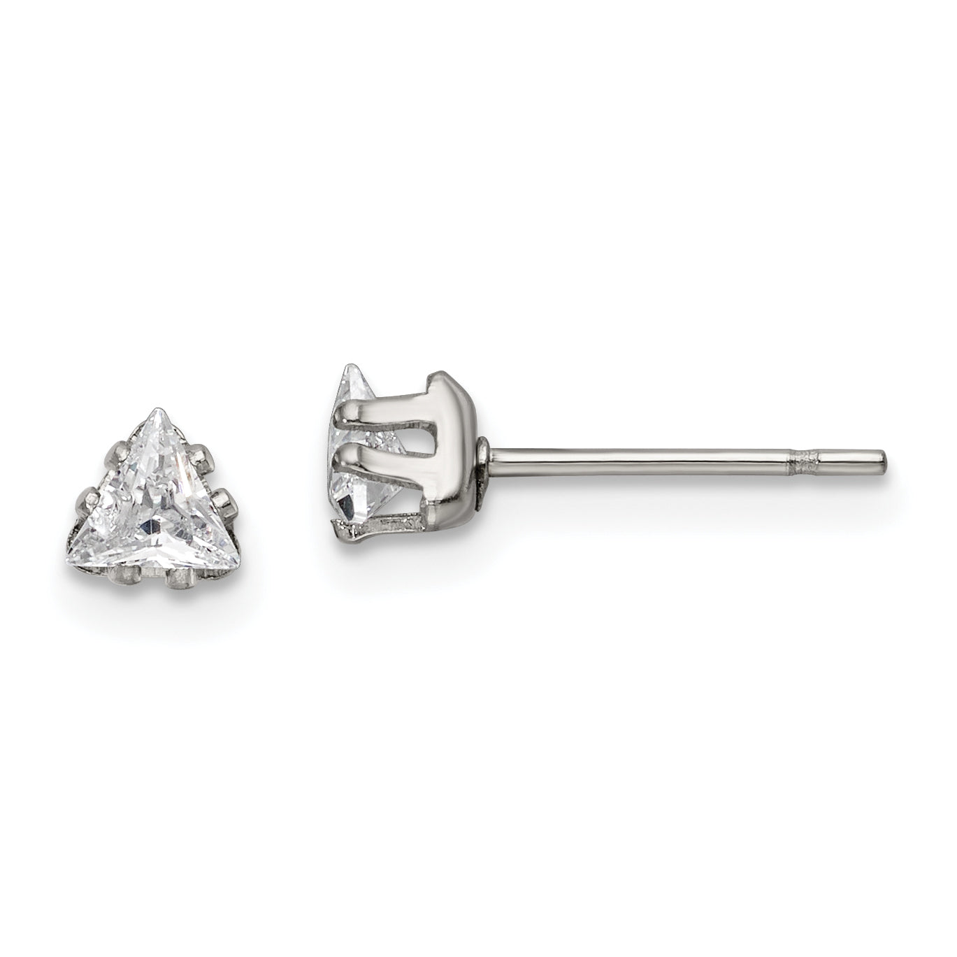 Chisel Stainless Steel Polished 4mm Triangle CZ Stud Post Earrings