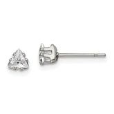 Chisel Stainless Steel Polished 4mm Triangle CZ Stud Post Earrings