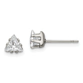 Chisel Stainless Steel Polished 5mm Triangle CZ Stud Post Earrings