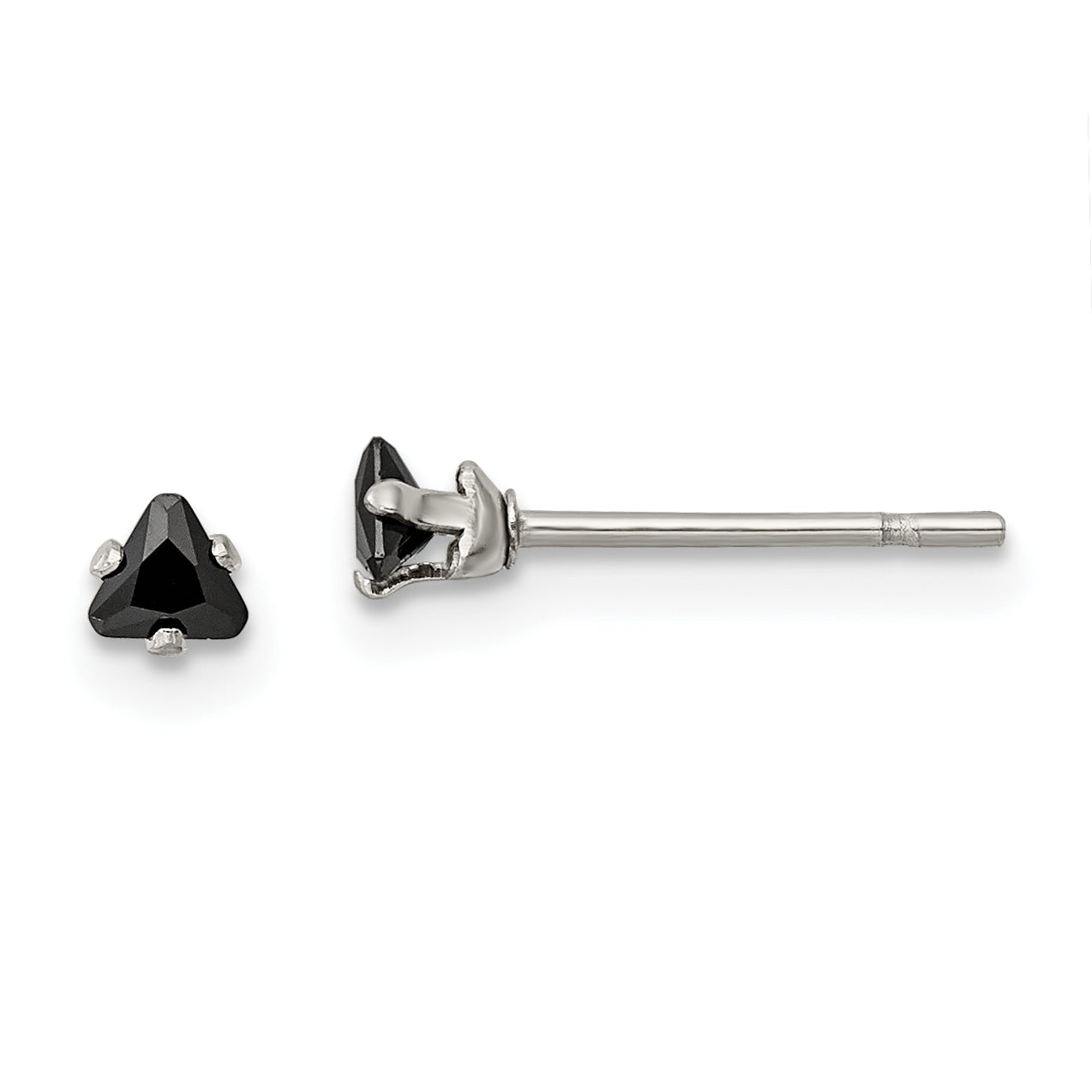 Chisel Stainless Steel Polished 3mm Black Triangle CZ Stud Post Earrings