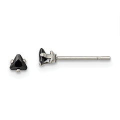 Chisel Stainless Steel Polished 3mm Black Triangle CZ Stud Post Earrings