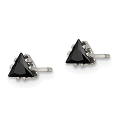 Chisel Stainless Steel Polished 4mm Black Triangle CZ Stud Post Earrings