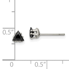 Chisel Stainless Steel Polished 4mm Black Triangle CZ Stud Post Earrings