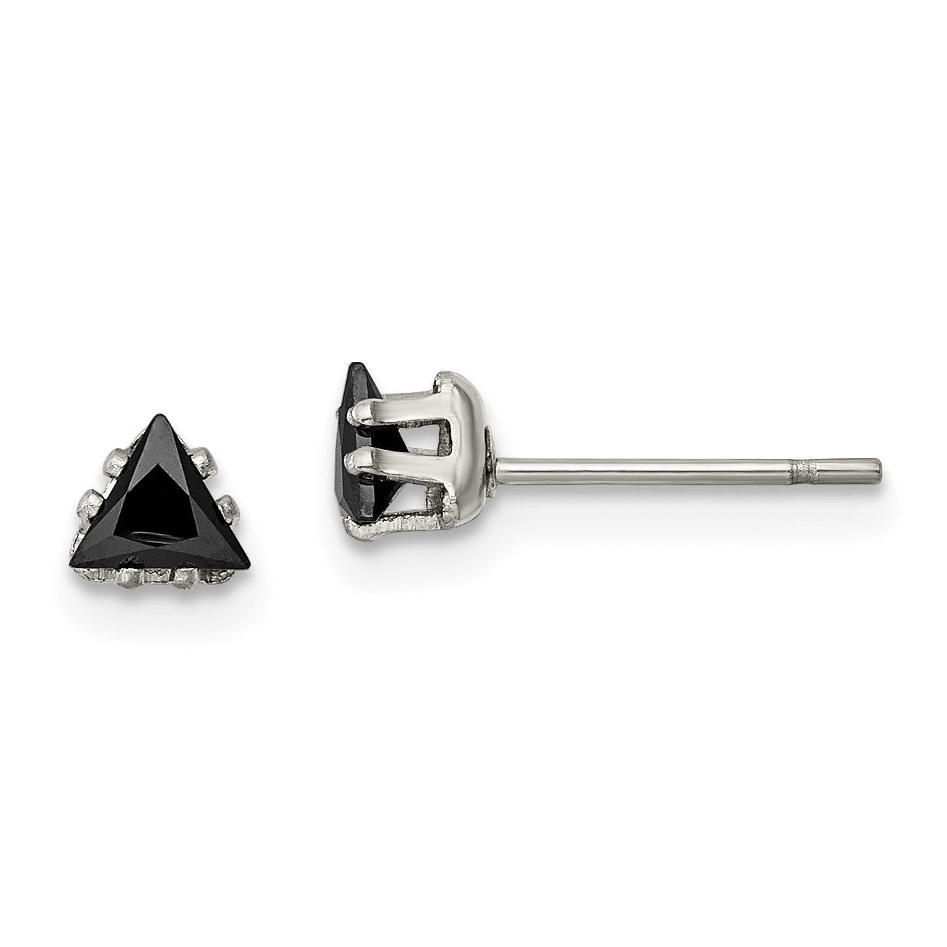 Chisel Stainless Steel Polished 4mm Black Triangle CZ Stud Post Earrings